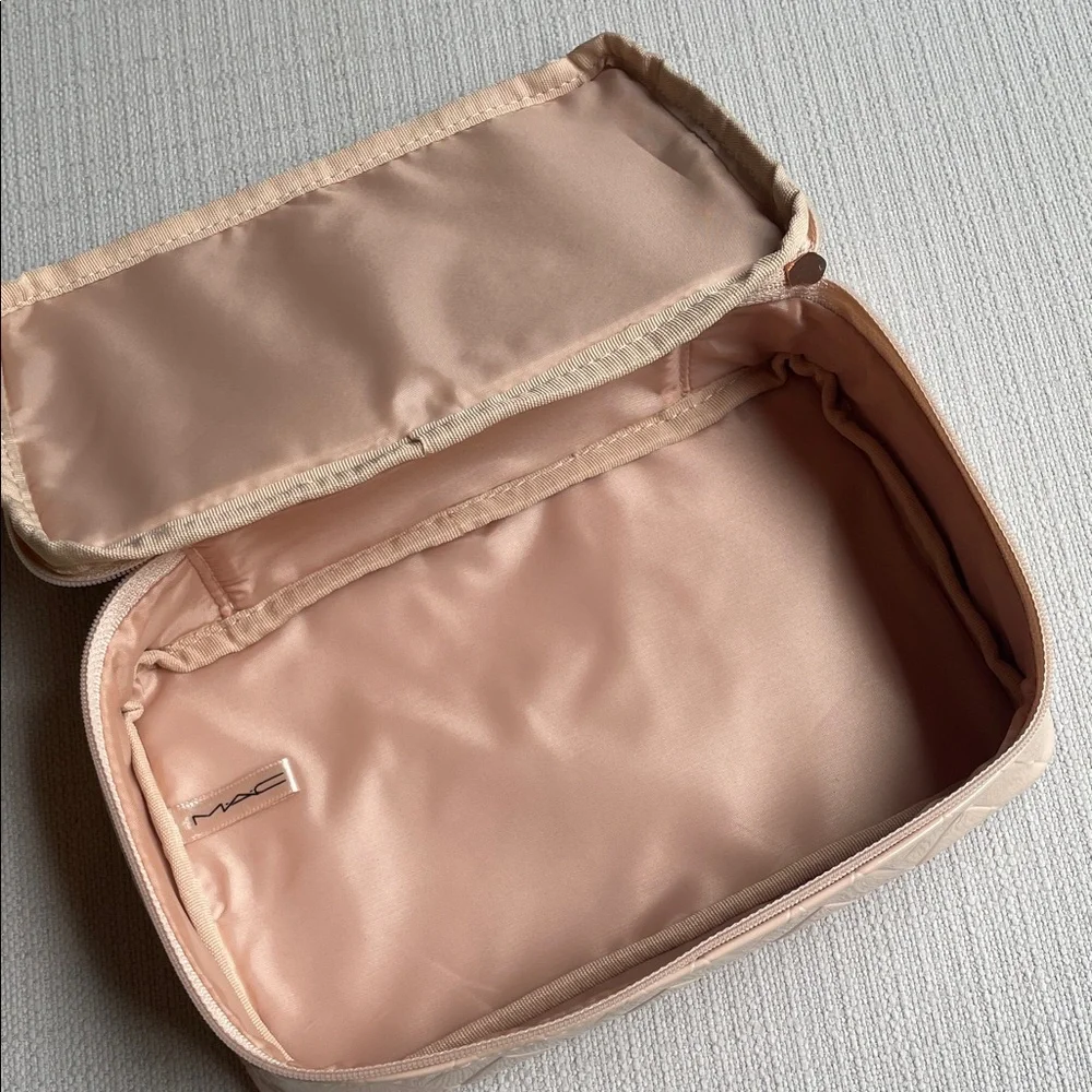 MAC Cosmetics Blush Beige Quilted Patent Cosmetic Bag travel case - Brand New